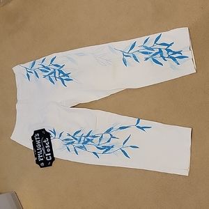 Fibers Barbara Lesser Pants 4 Embroidered Printed Floral Blue on White